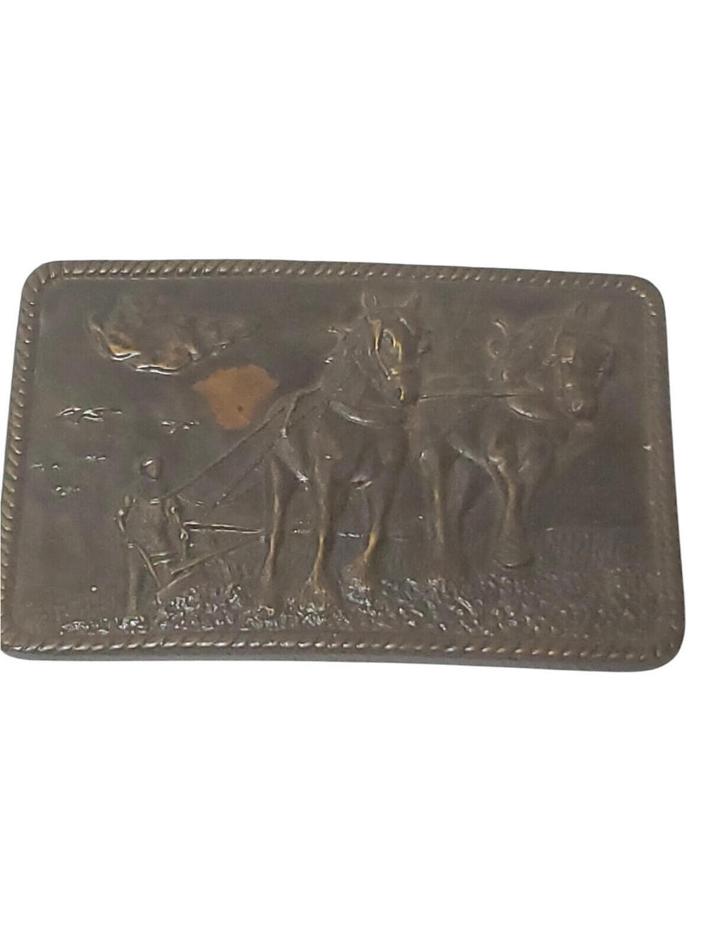 VTG Bergamot Brass Works Farmer Horse Drawn Plow Belt Buckle 3.5" x 2"